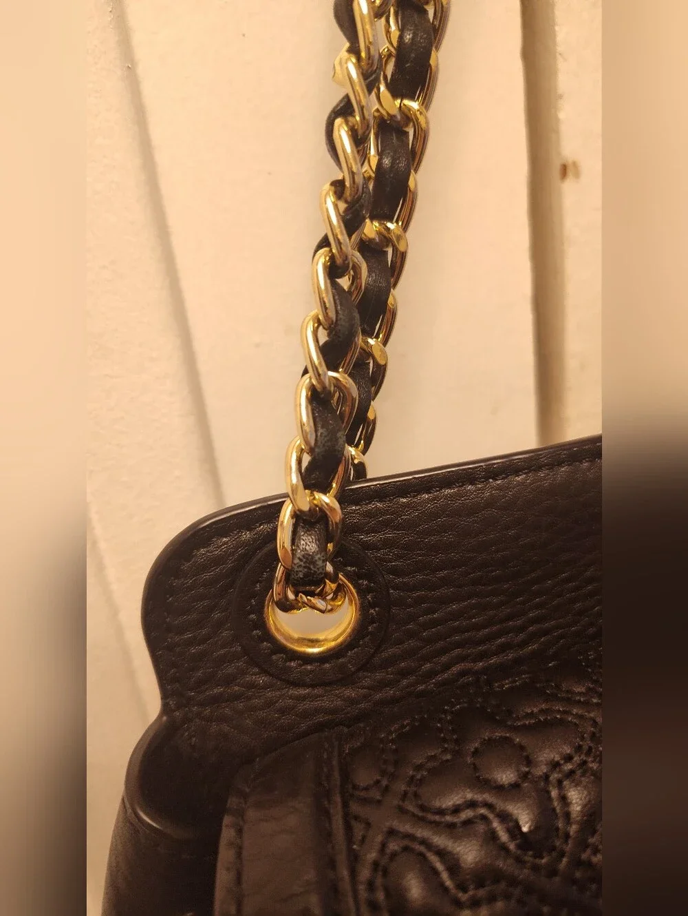 Tory Burch Bryant Black With Gold Chain Strap Purse Shoulder Bag With Dust Bag